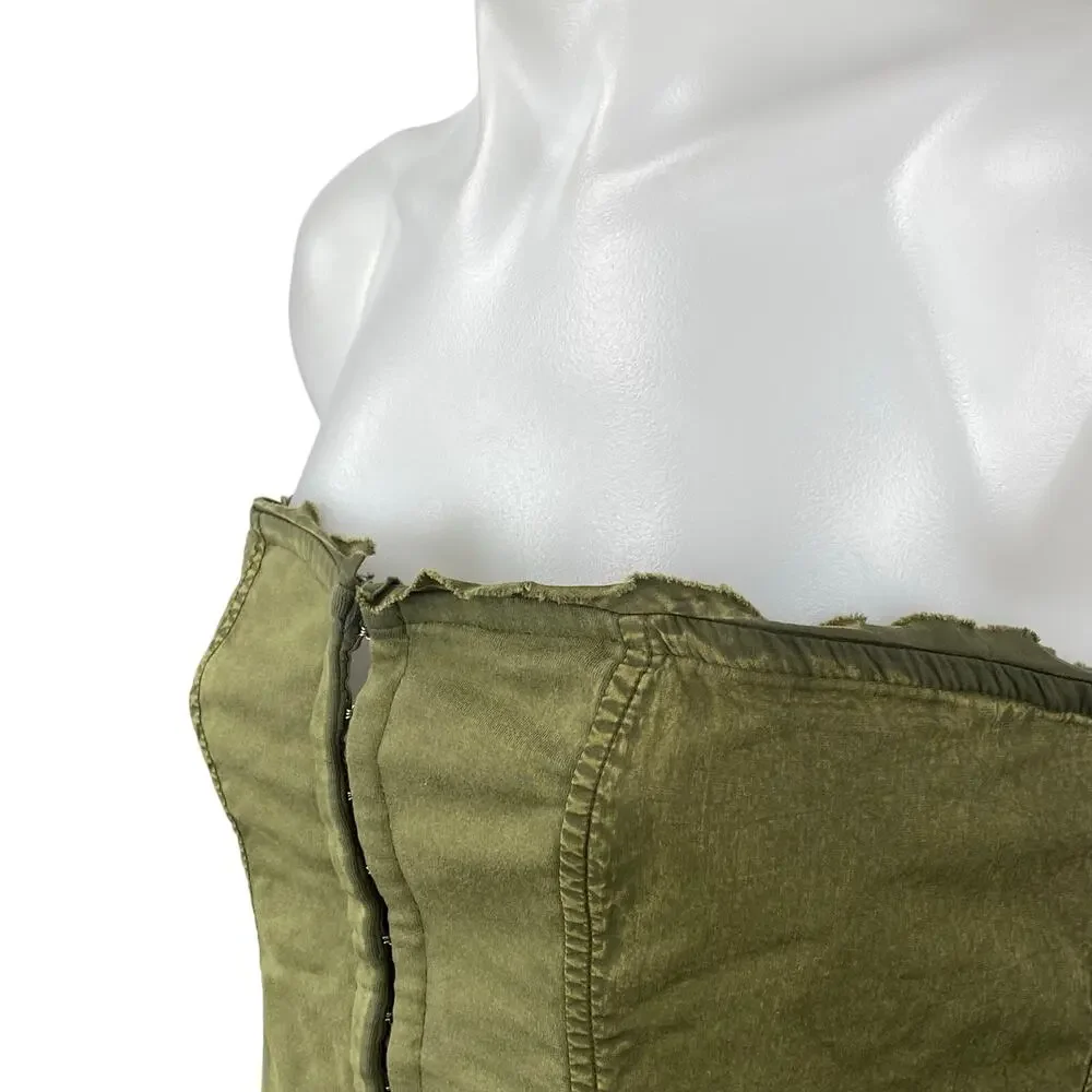 Free People Just A Minute Women's Green Zip Sleeveless Tube Bandeau Crop Top S